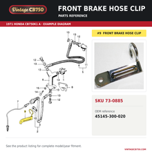 Charger l'image dans la galerie, Front brake hose clip parts fiche diagram, SKU 73-0885, highlighted reference 9