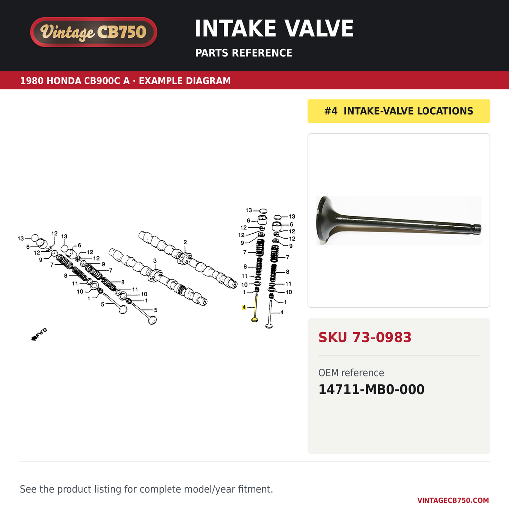 Intake valve parts fiche diagram, SKU 73-0983
