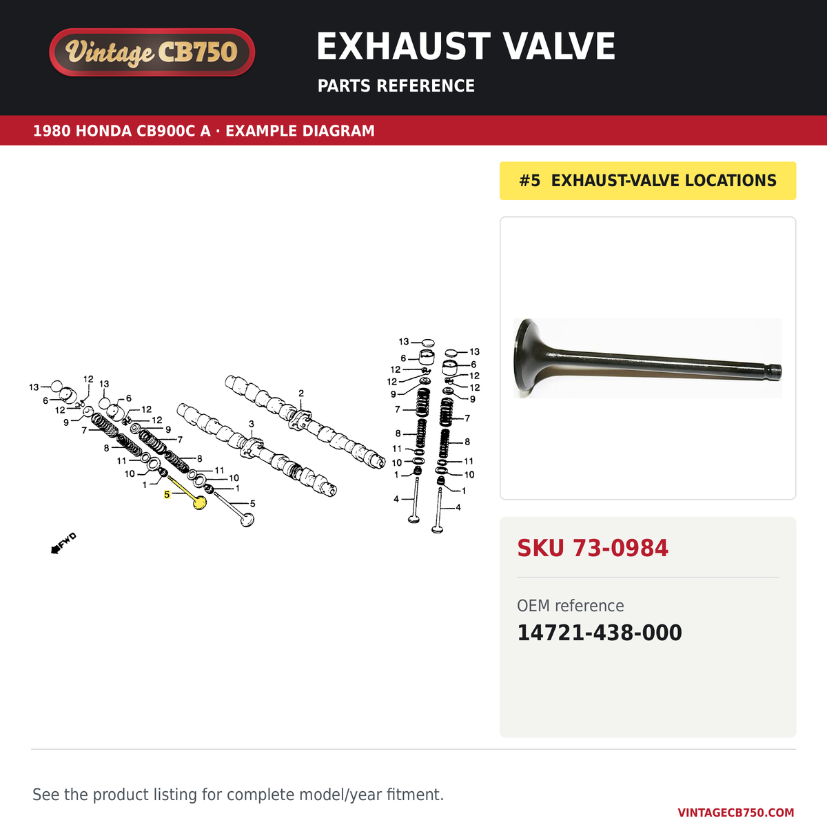 Exhaust valve parts fiche diagram, SKU 73-0984