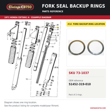 Charger l'image dans la galerie, Fork seal backup rings parts fiche diagram, SKU 73-1037, highlighted reference 14