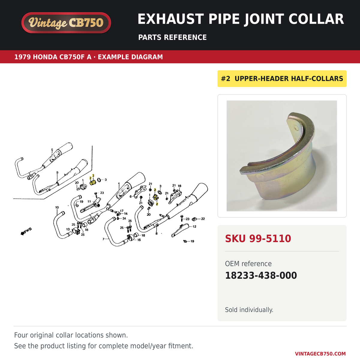 Exhaust pipe joint collar parts fiche diagram, SKU 99-5110, highlighted reference 2
