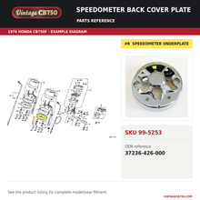 Charger l'image dans la galerie, Speedometer back cover plate parts fiche diagram, SKU 99-5253, highlighted reference 8